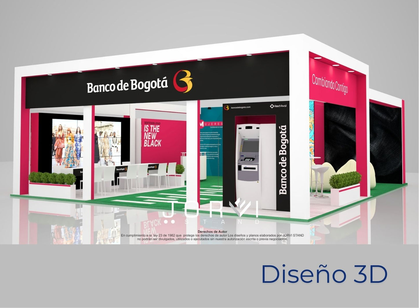 Stand Banco de Bogotá - Colombiamoda jorvi stand  diseño 3d
