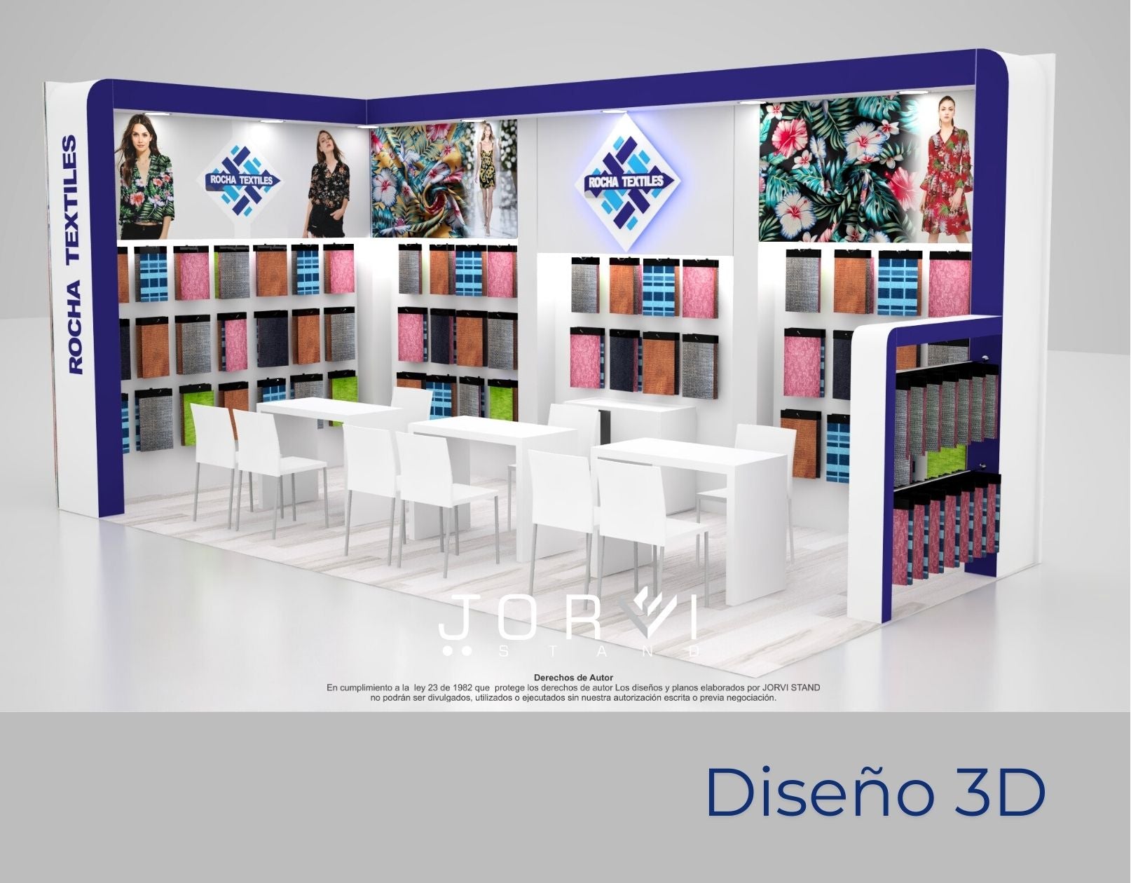 Stand Rocha Textil - Colombiamoda jorvi stand diseño 3d
