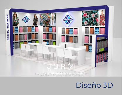 Stand Rocha Textil - Colombiamoda jorvi stand diseño 3d