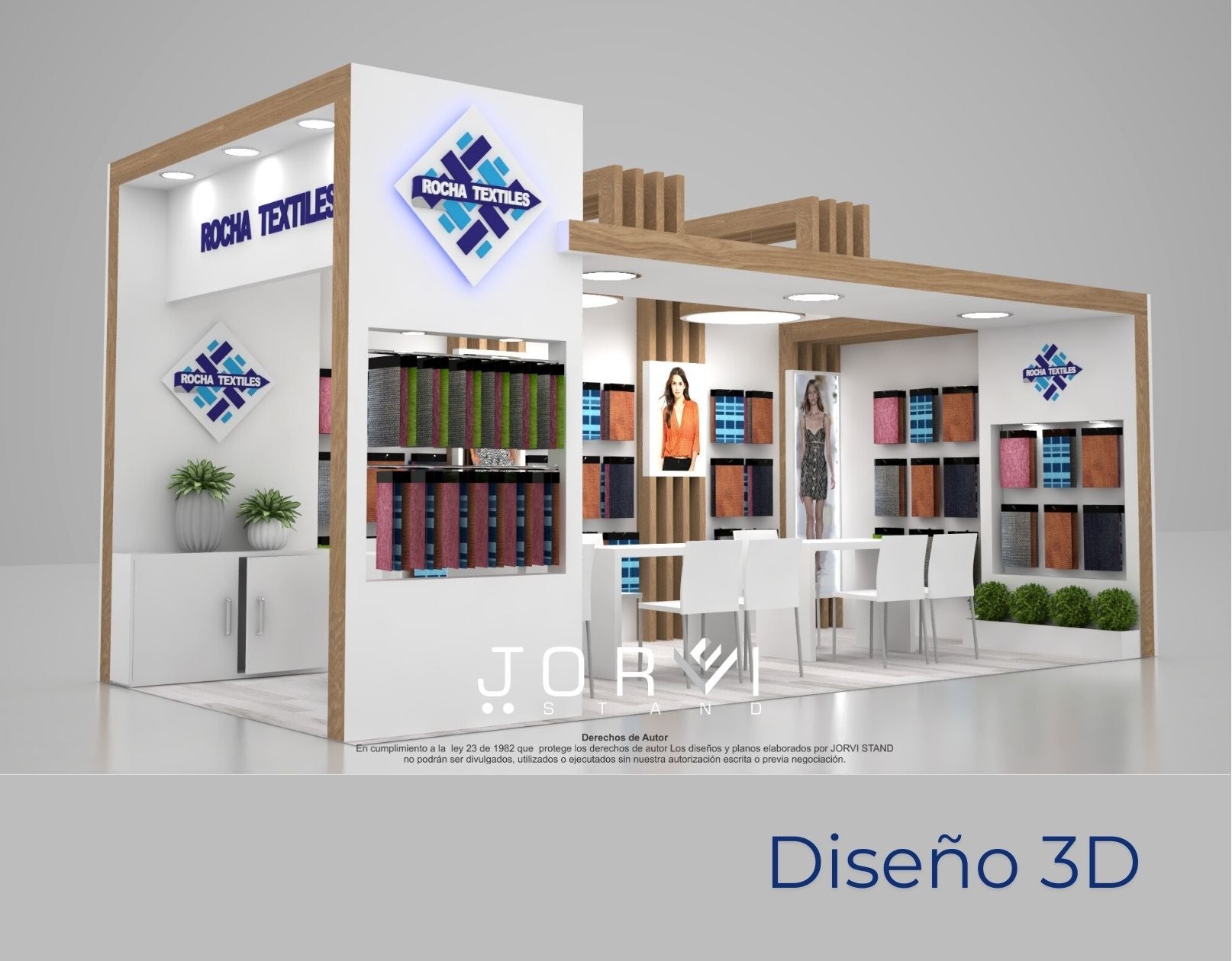 Stand Rocha Textil - Colombiamoda jorvi stand diseño 3d
